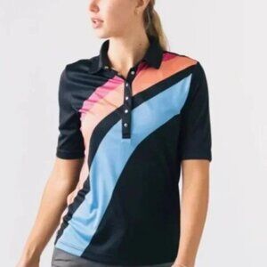 Zyia Active Women's Colorblock Rainbow Clubhouse Polo Top - S